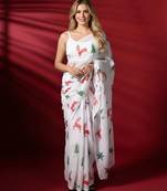 White woven linen saree with blouse piece