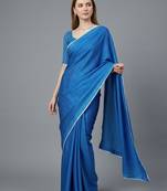 Blue woven linen saree with blouse piece