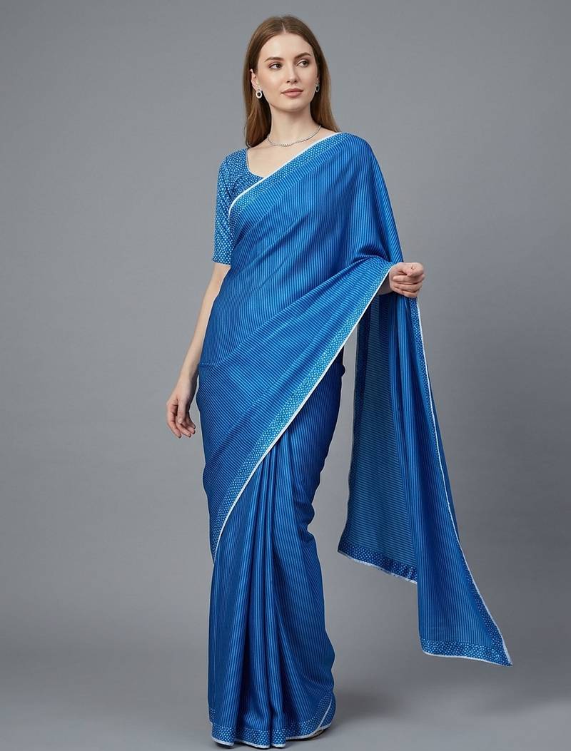 Blue woven linen saree with blouse piece