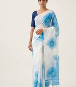 Blue woven linen saree with blouse piece