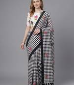 Black woven linen saree with blouse piece