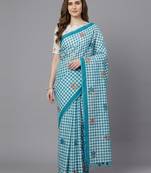Blue woven linen saree with blouse piece