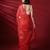 Red woven linen saree with blouse piece