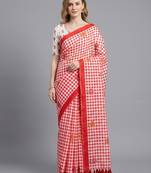 Red woven linen saree with blouse piece