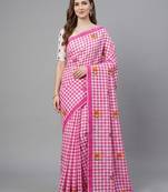 Pink woven linen saree with blouse piece