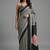 Black printed satin saree with blouse piece