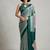 Turquoise printed satin saree with blouse piece