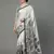 White printed satin saree with blouse piece