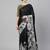 Black printed satin saree with blouse piece