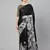 Black printed satin saree with blouse piece