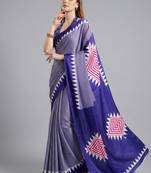 Purple printed satin saree with blouse piece