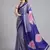 Purple printed satin saree with blouse piece