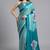 Blue printed satin saree with blouse piece