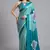 Blue printed satin saree with blouse piece