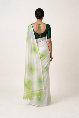 Green woven linen saree with blouse piece 3