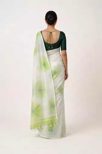 Green woven linen saree with blouse piece