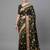 Black printed satin saree with blouse piece