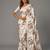 White printed satin saree with blouse piece
