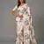 White printed satin saree with blouse piece