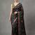 Black printed satin saree with blouse piece