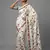 White printed satin saree with blouse piece