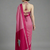 Pink printed satin saree with blouse piece
