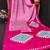 Pink printed satin saree with blouse piece