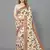 White printed satin saree with blouse piece