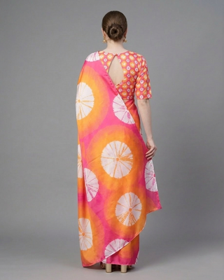 Orange printed satin saree with blouse piece 3