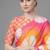 Orange printed satin saree with blouse piece