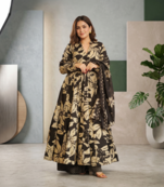 Elegant black muslin digital floral printed anarkali salwar suit with dupatta
