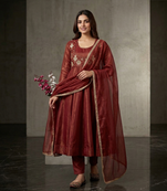 Bronze heavy cosmos silk embroidered anarkali salwar-kameez