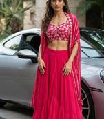 Pink modern georgette skirt set with sequins & zari work