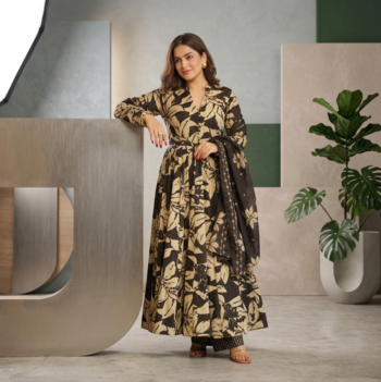 Elegant black muslin digital floral printed anarkali salwar suit with dupatta 2