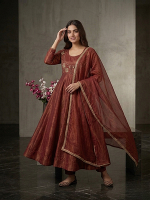 Bronze heavy cosmos silk embroidered anarkali salwar-kameez 2