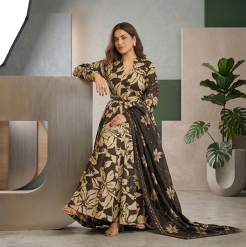 Elegant black muslin digital floral printed anarkali salwar suit with dupatta 3