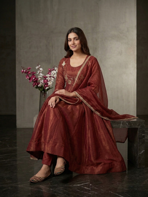 Bronze heavy cosmos silk embroidered anarkali salwar-kameez 3