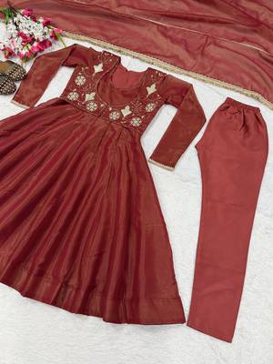 Bronze heavy cosmos silk embroidered anarkali salwar-kameez 4