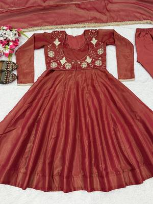 Bronze heavy cosmos silk embroidered anarkali salwar-kameez 5