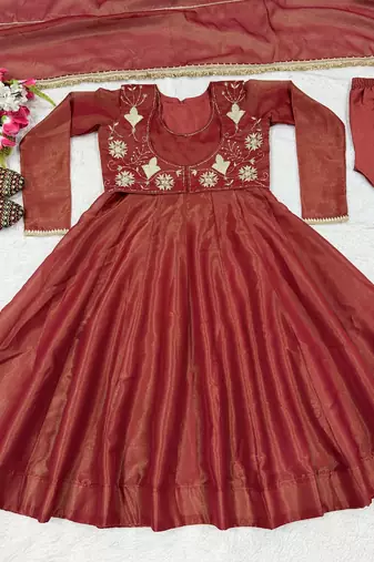 Bronze heavy cosmos silk embroidered anarkali salwar-kameez