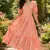 Orange muslin silk printed checked fit and flared dresses