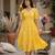 Yellow muslin silk printed checked fit and flared dresses