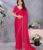 Pink fandy chiffon saree with sequence border and matching blouse piece