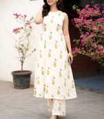 White floral block print cotton co-ord set