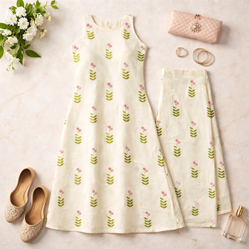 White floral block print cotton co-ord set 5