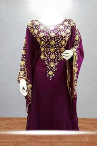 Luxurious Burgundy Kaftan With Gold Work Stitched Dress