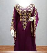 burgundy georgette gold embroidered kaftan dress