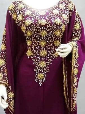burgundy georgette gold embroidered kaftan dress 2
