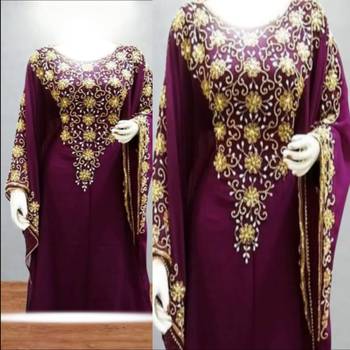 burgundy georgette gold embroidered kaftan dress 3