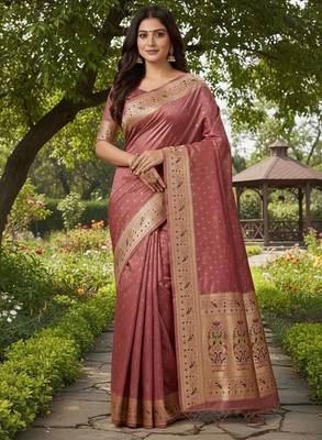 Light Plum Color Zari Meena and With Butti Work Sartin Saree 1